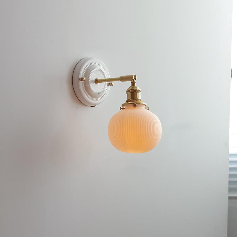 Vintage Ceramic Brass Wall Sconce with Retro Japanese Design