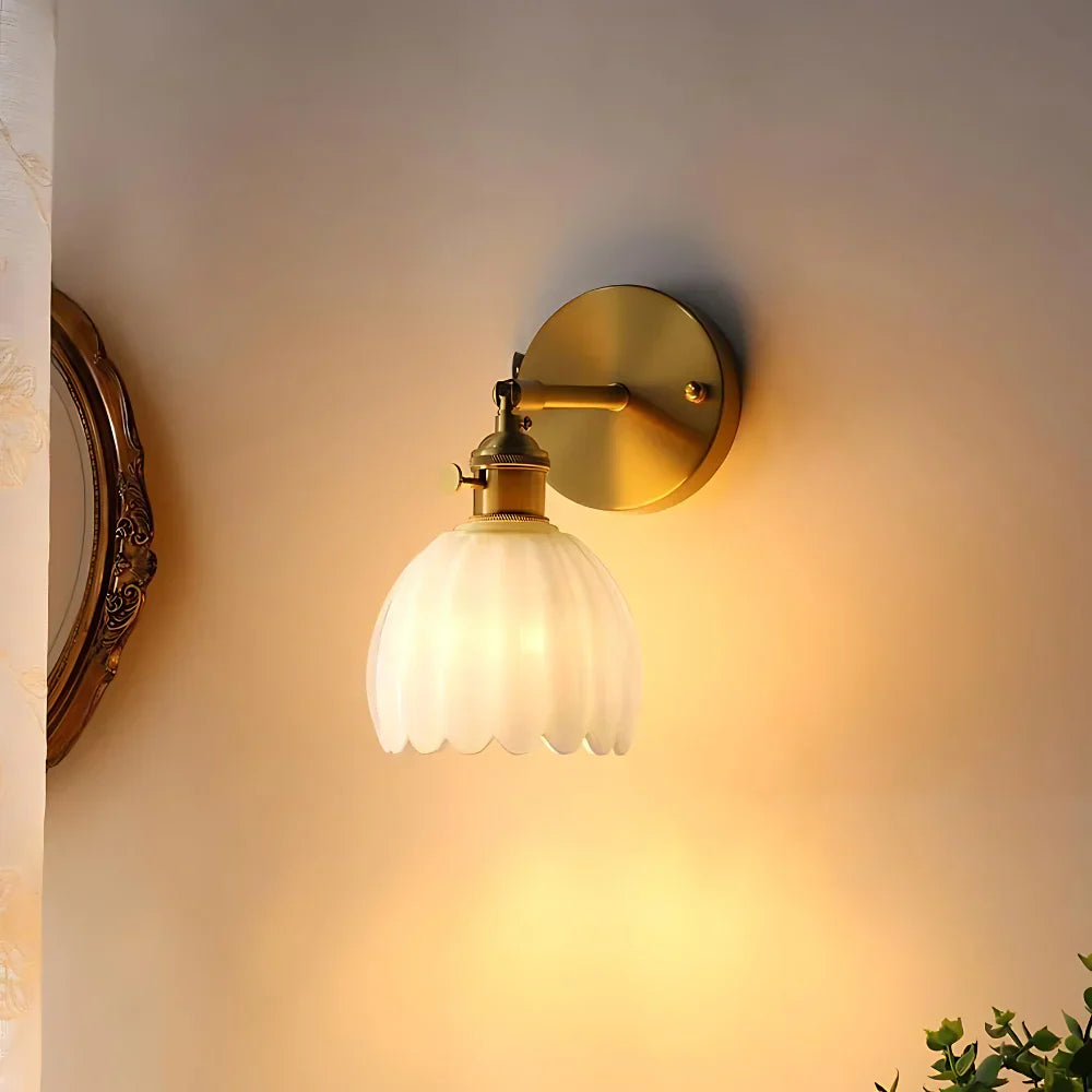 Vintage Garden Wall Light with Amber Glass Shade