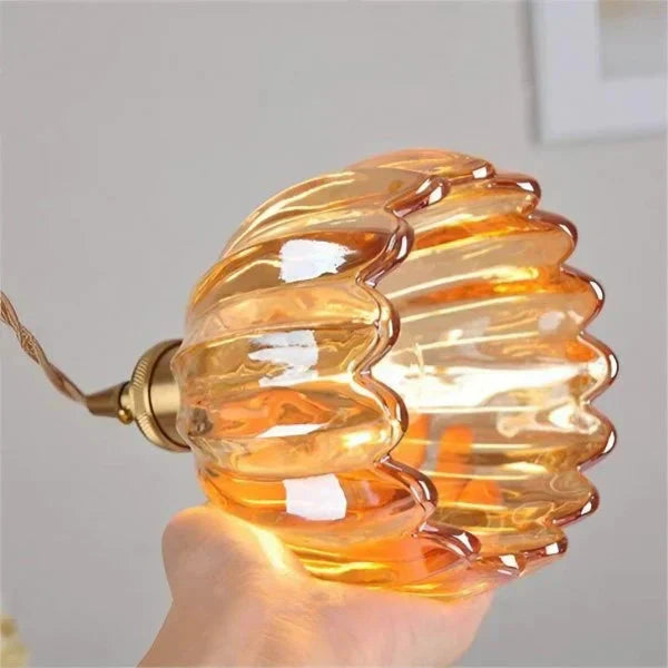 Vintage Glass Pendant Light with Fluted Shade