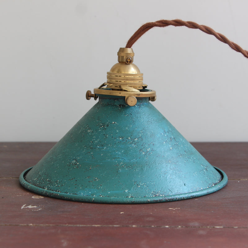 Vintage Metal Chandelier with Blue Cone Shade
