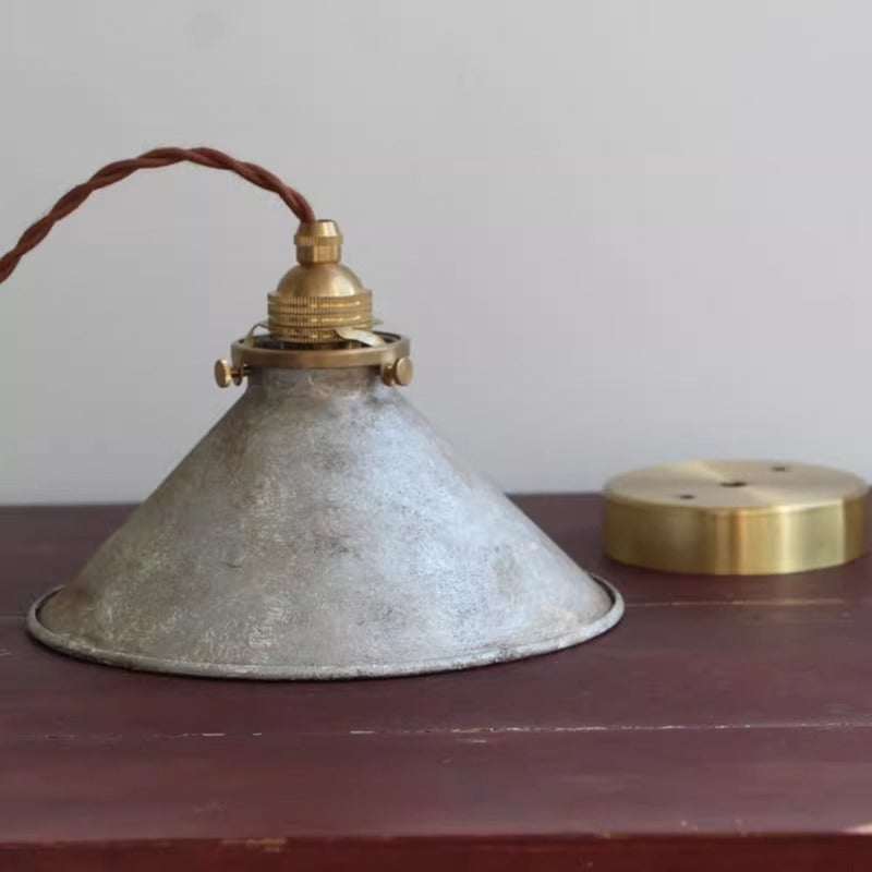 Vintage Metal Chandelier with Blue Cone Shade