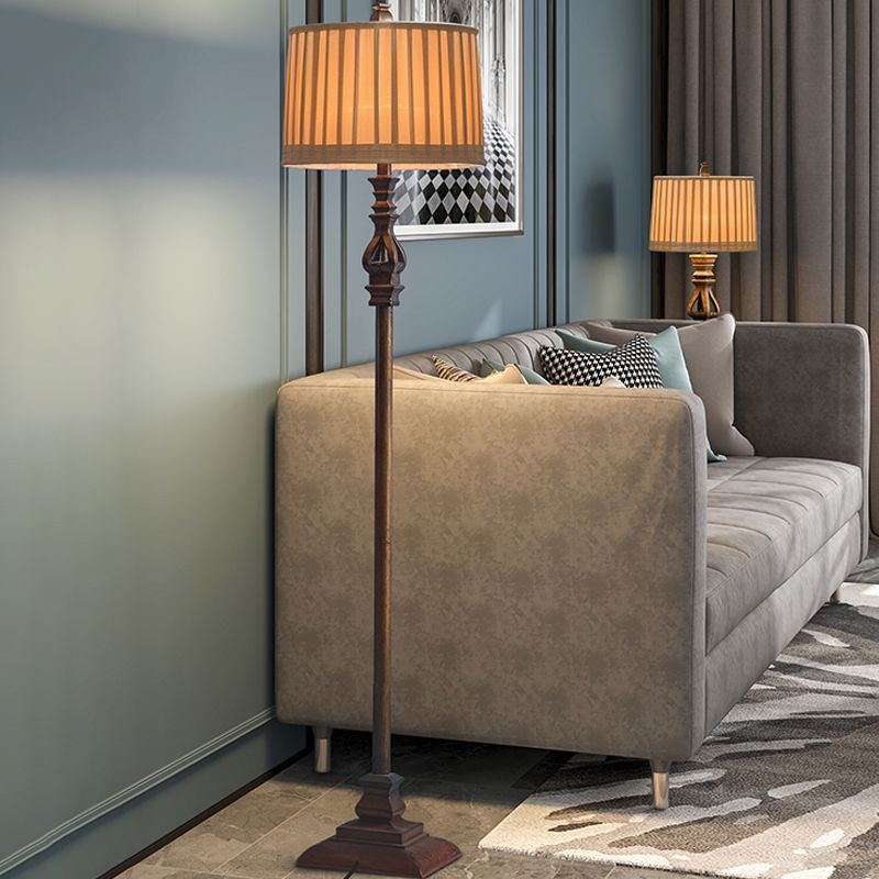 Vintage Resin Floor Lamp with Fabric Shade for Warm Ambient Lighting
