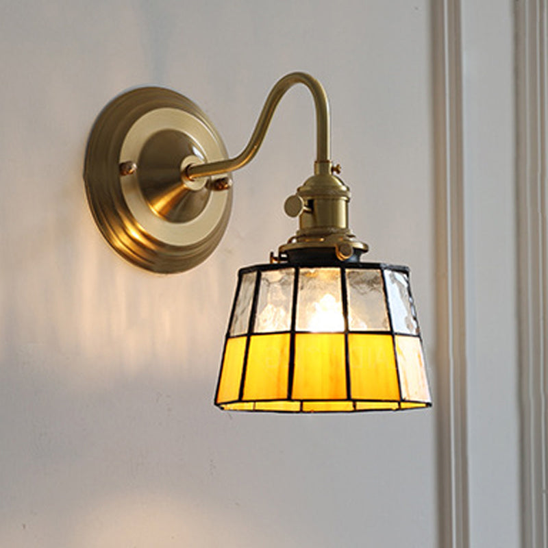 Vintage Tiffany Glass Wall Sconce with Retro Brass Design