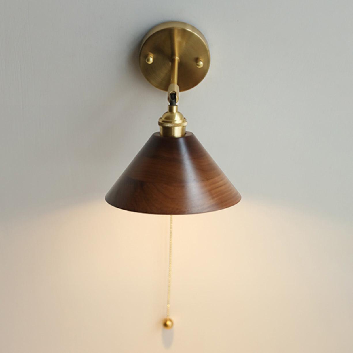 Vintage Wooden Dome Wall Sconce with Retro Brass Accent Design