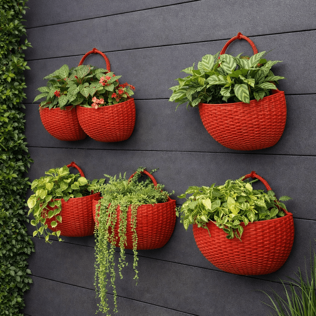 Wall-Mounted Rattan Planters for Stylish Vertical Greenery