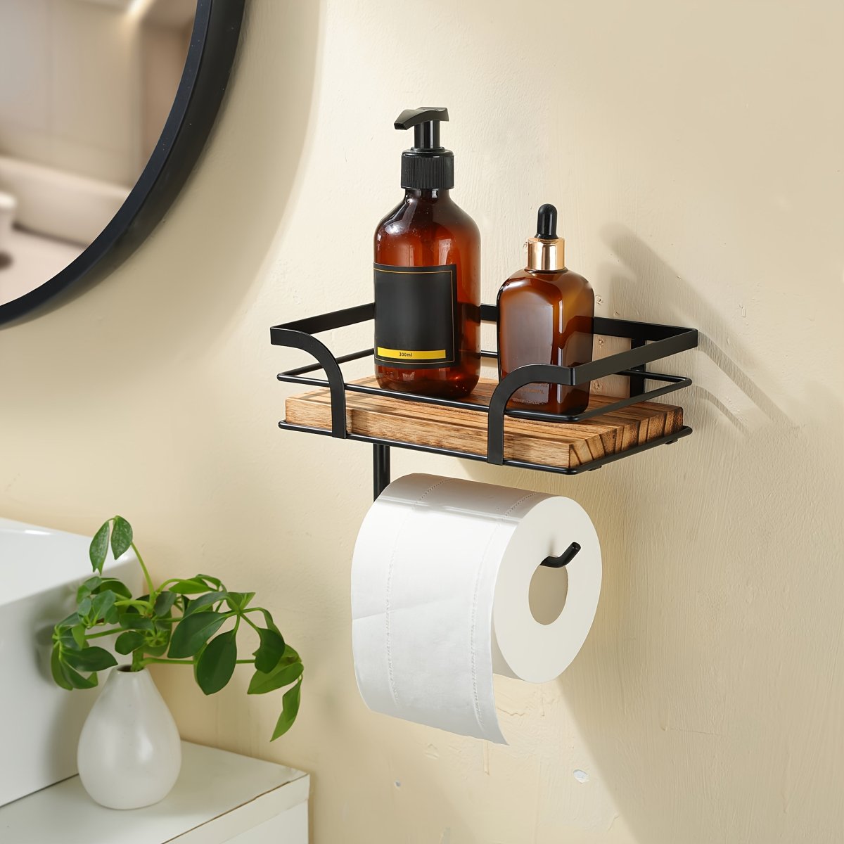 Wall Rack with Wood Shelf and Towel Bar Design