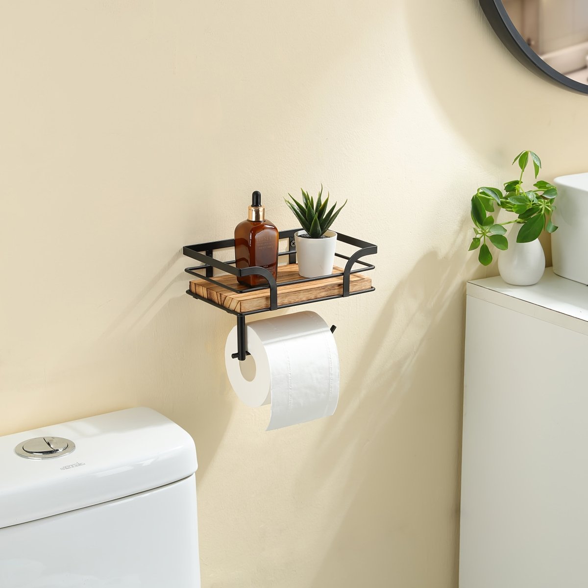 Wall Rack with Wood Shelf and Towel Bar Design