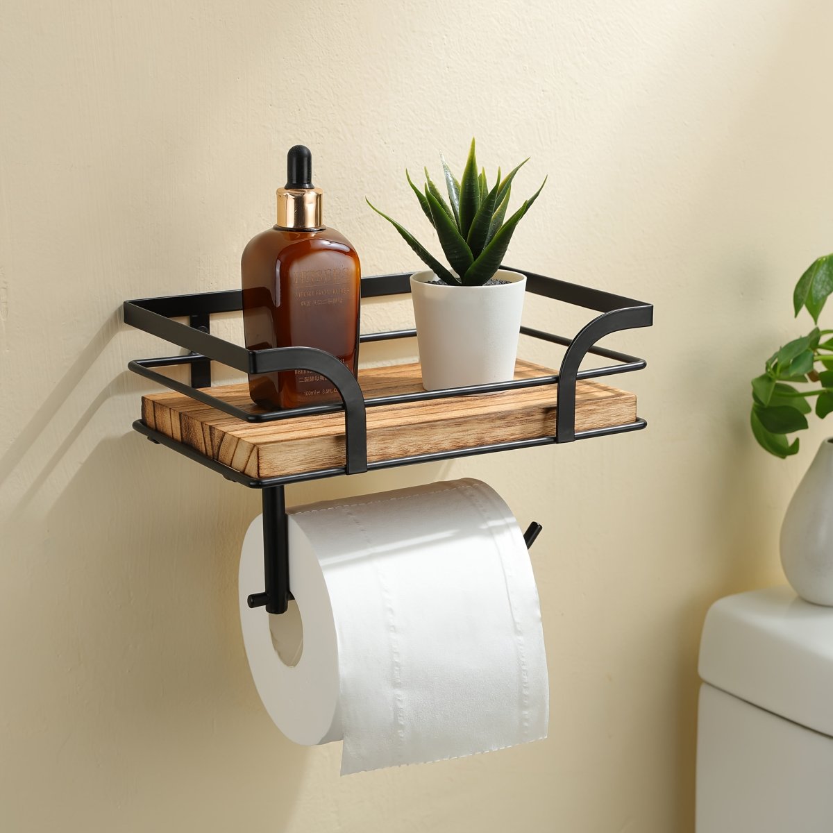 Wall Rack with Wood Shelf and Towel Bar Design