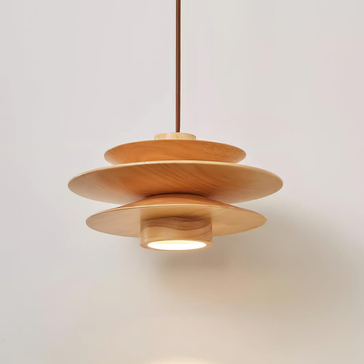 Walnut Layered Pendant Light with Disc Design