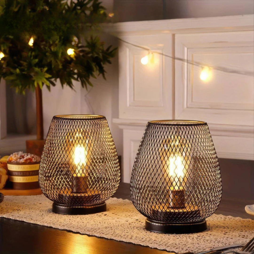 Wireless LED Table Lamp with Metal Mesh Shade