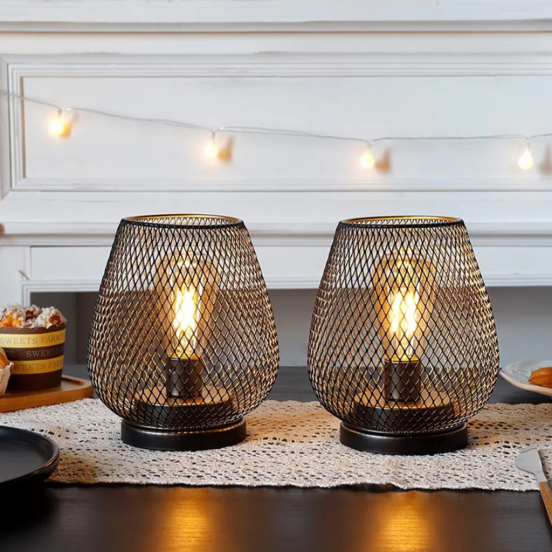 Wireless LED Table Lamp with Metal Mesh Shade