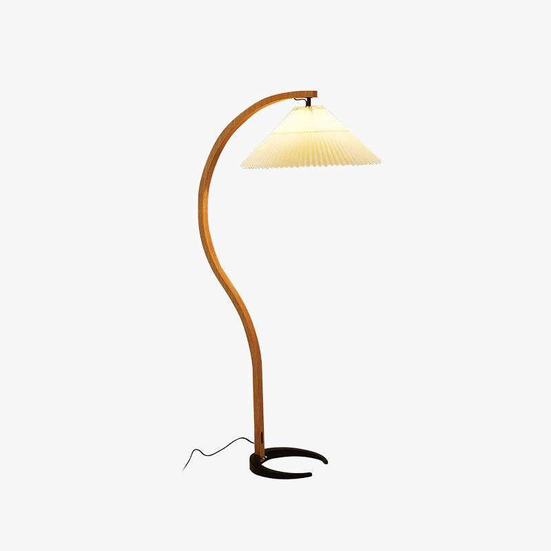 Wood Arc Floor Lamp with Fabric Pleated Shade