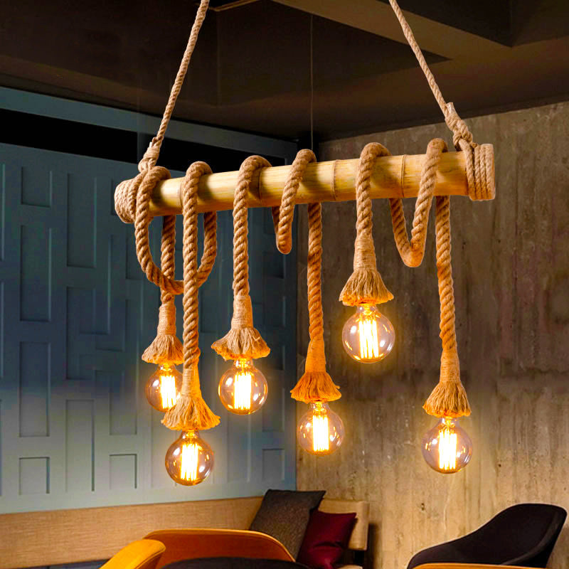 Wood Beam Pendant Light with Rope and Glass
