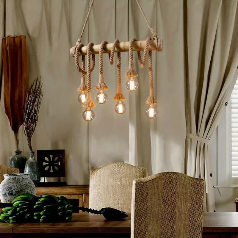 Wood Beam Pendant Light with Rope and Glass