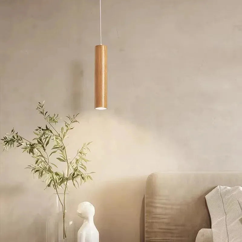 Wood Cylinder Pendant Light with Minimal Design