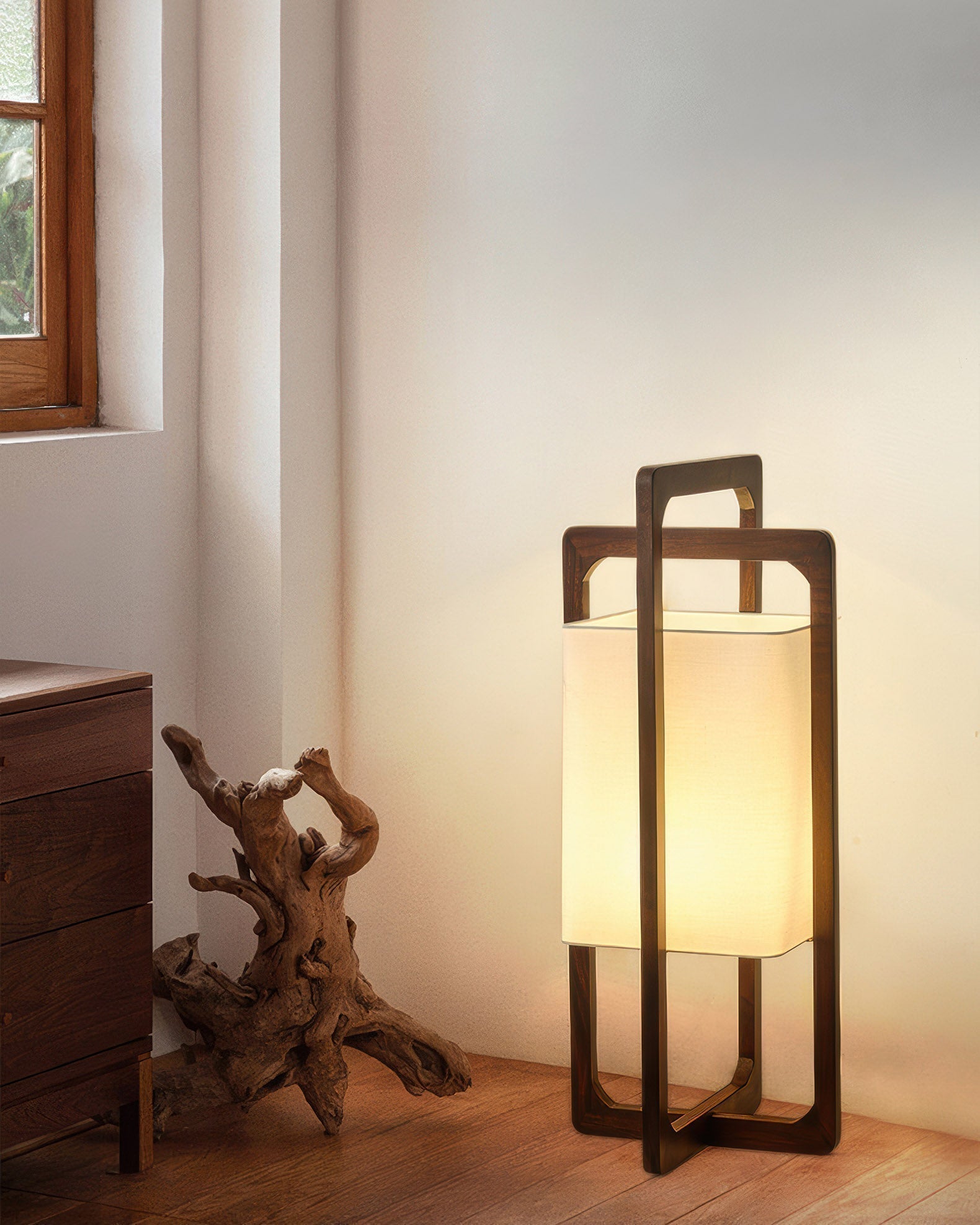 Wood Frame Fabric Floor Lamp
