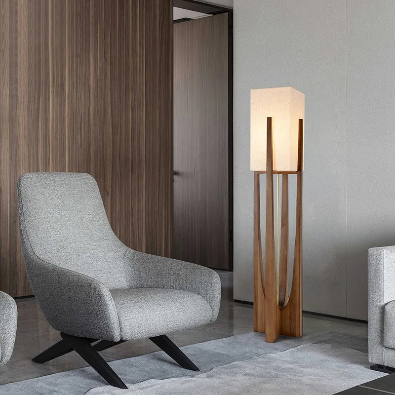 Wood Frame Fabric Shade Floor & Table Lamp