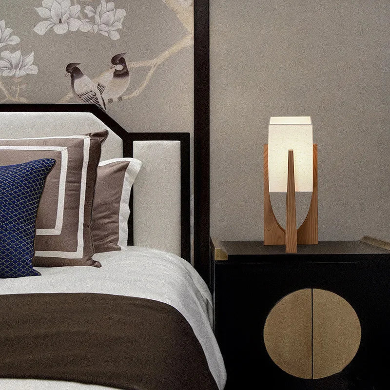 Wood Frame Fabric Shade Floor & Table Lamp