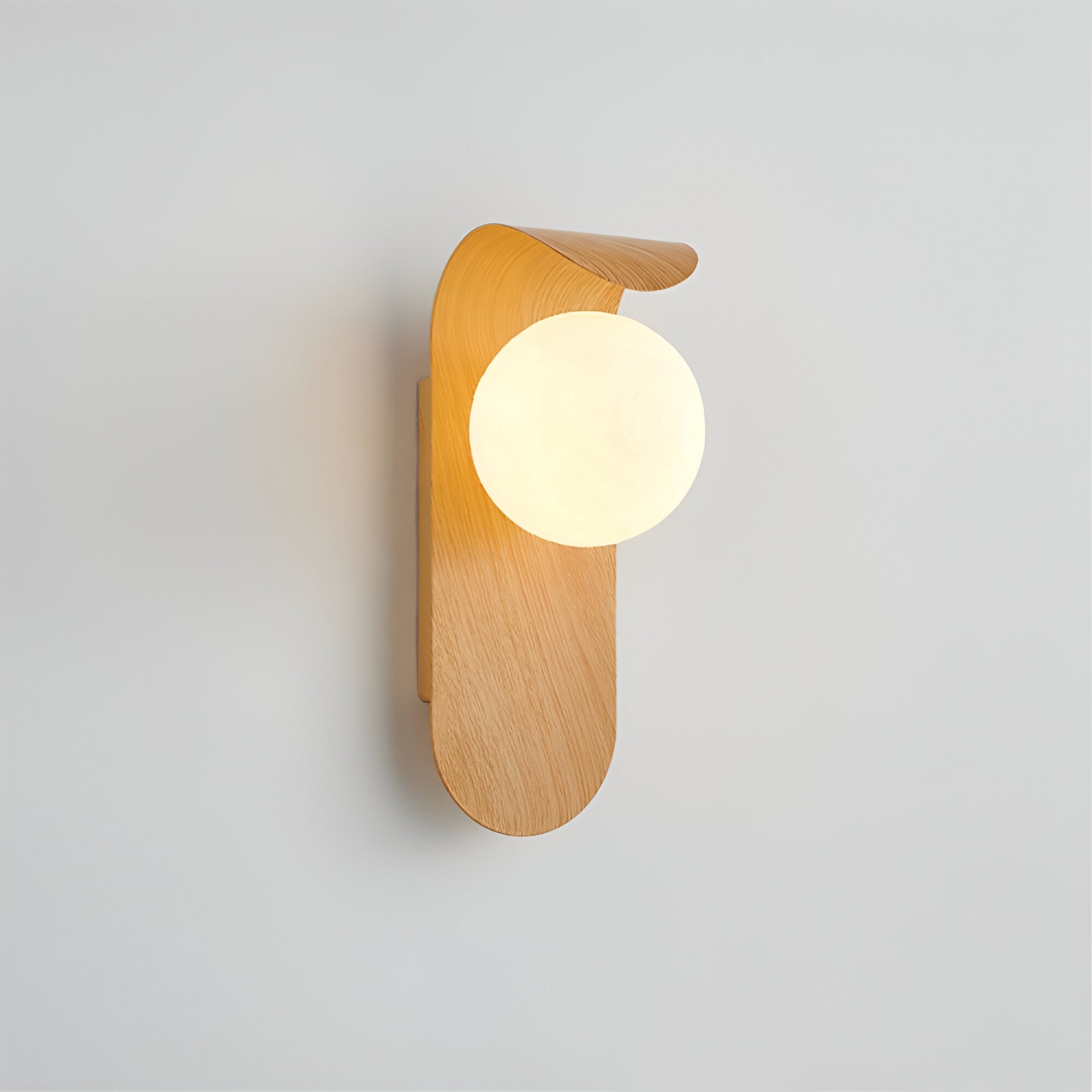 Wood Globe Wall Light with Modern Curved Arm
