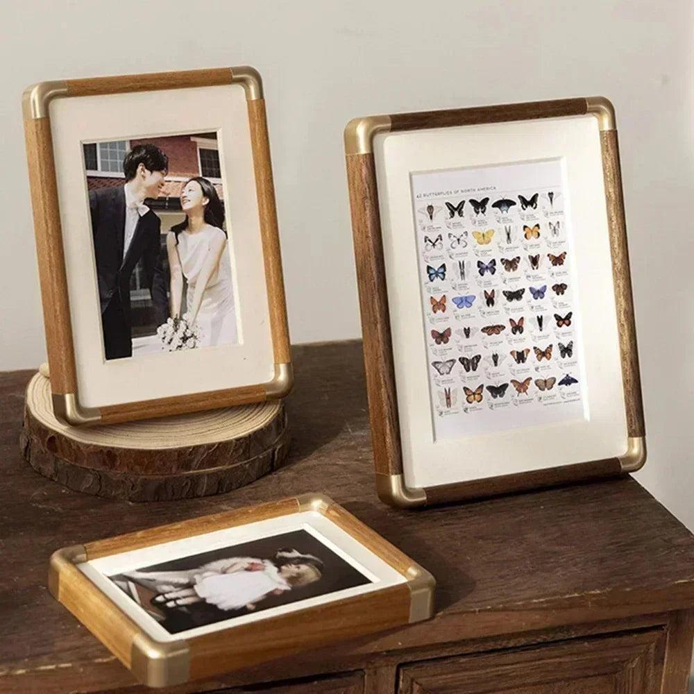 Wood Photo Frame with Gold Corner Accents