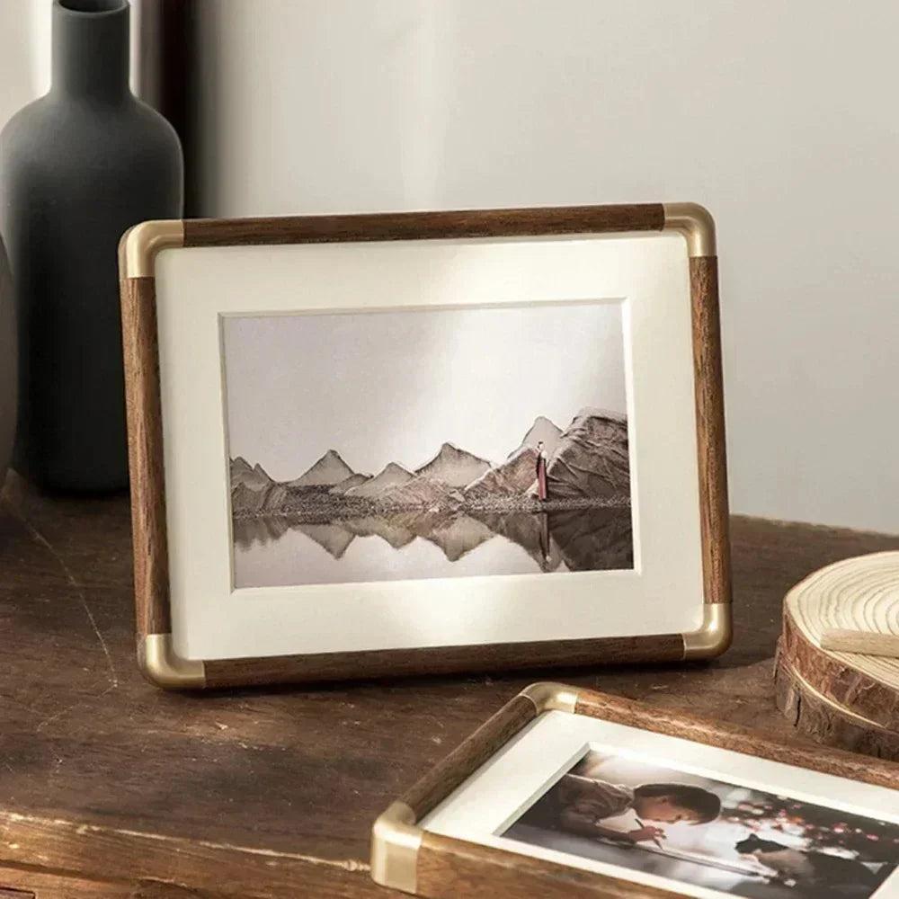 Wood Photo Frame with Gold Corner Accents