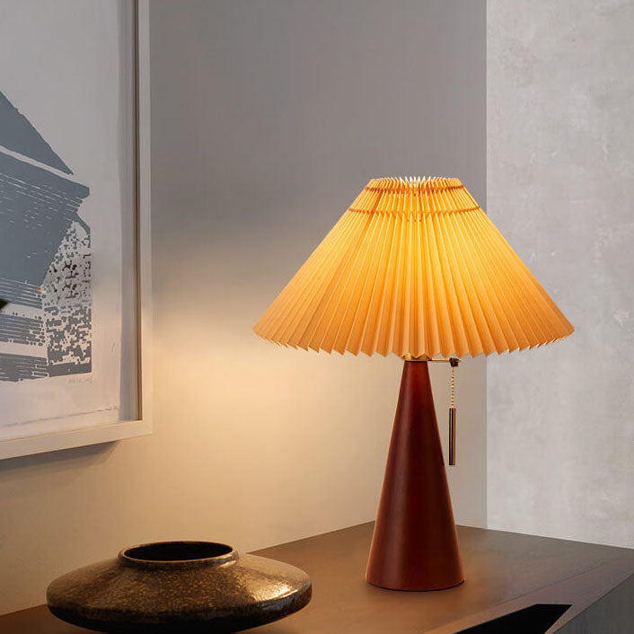Wood Pleated Table Lamp with Fabric Shade