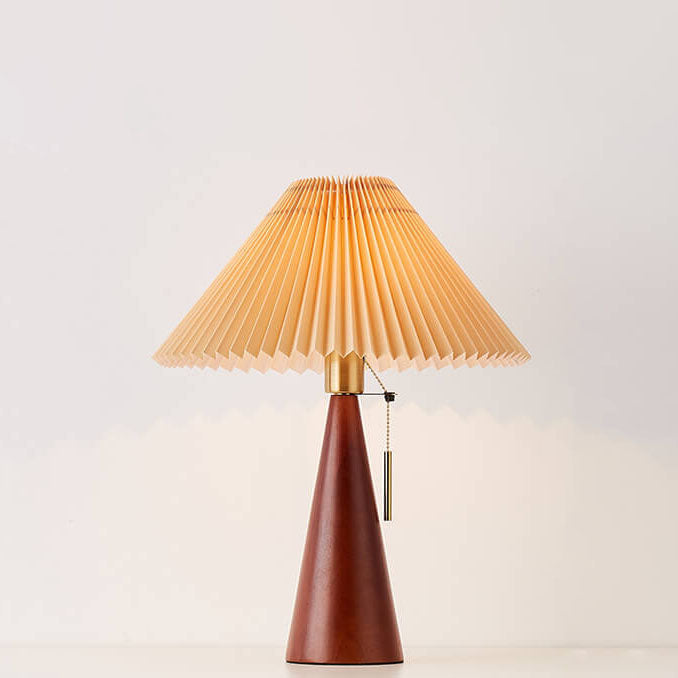 Wood Table Lamp with Pleated Fabric Shade