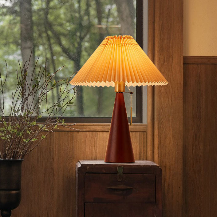 Wood Table Lamp with Pleated Fabric Shade