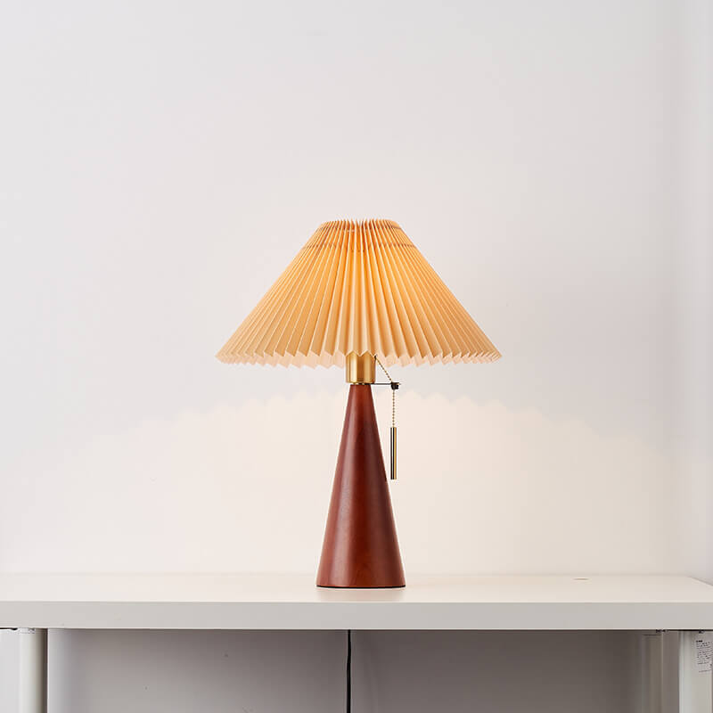 Wood Table Lamp with Pleated Fabric Shade