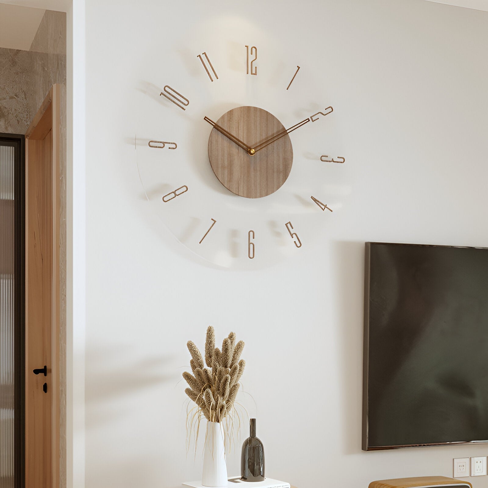 Wood Wall Clock with Transparent Minimal Design