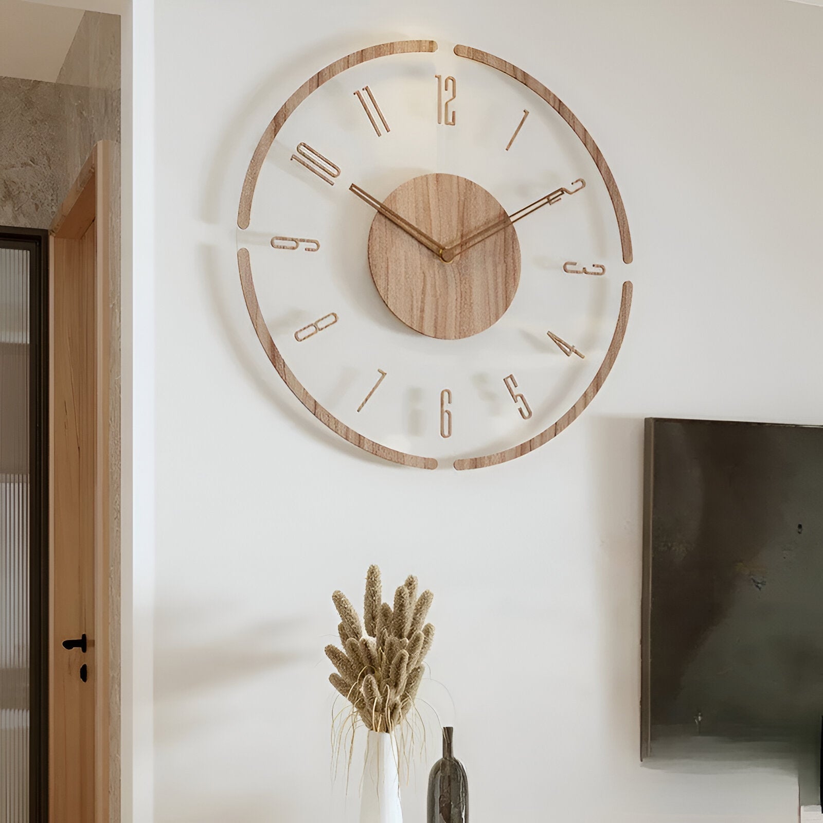 Wood Wall Clock with Transparent Minimal Design