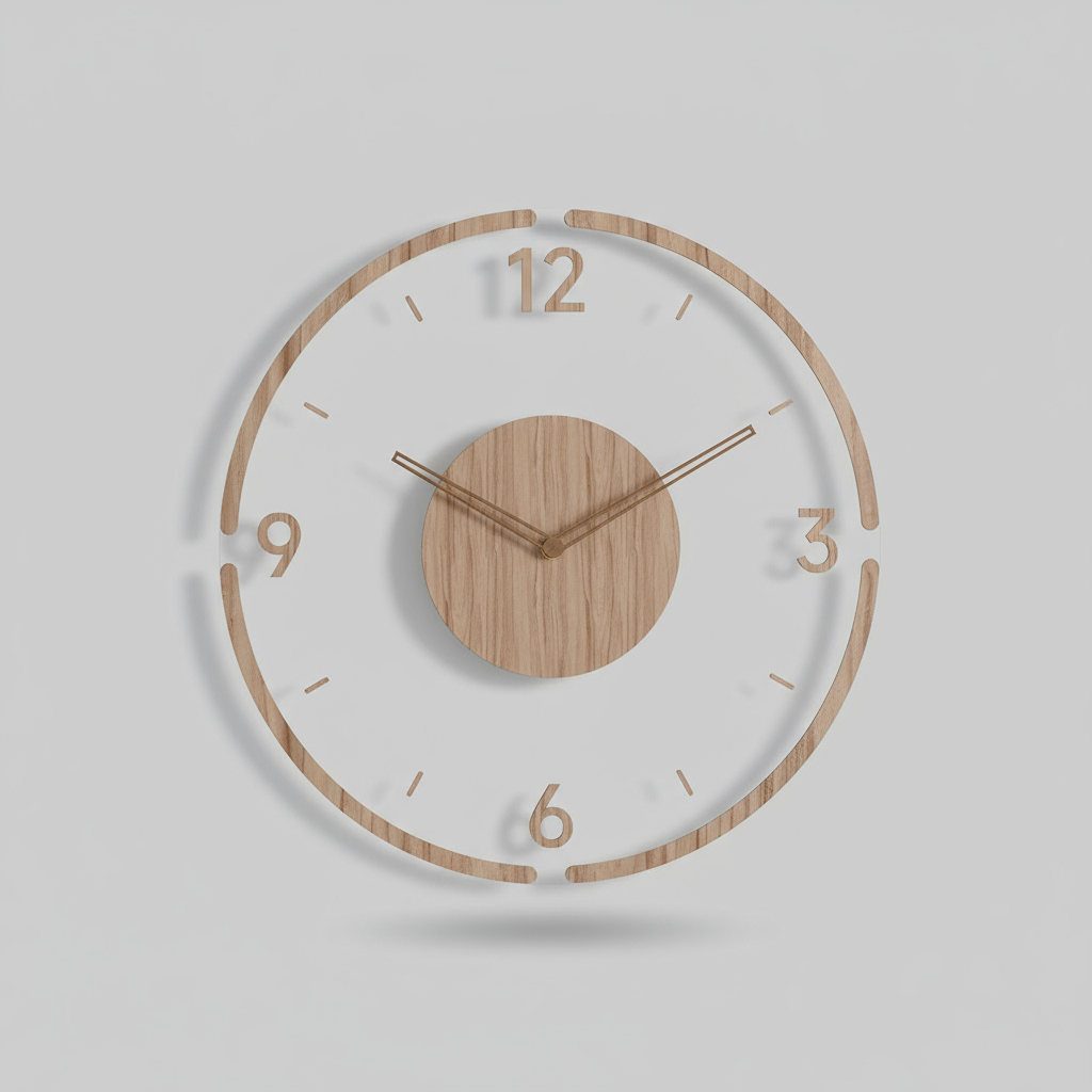 Wood Wall Clock with Transparent Minimal Design
