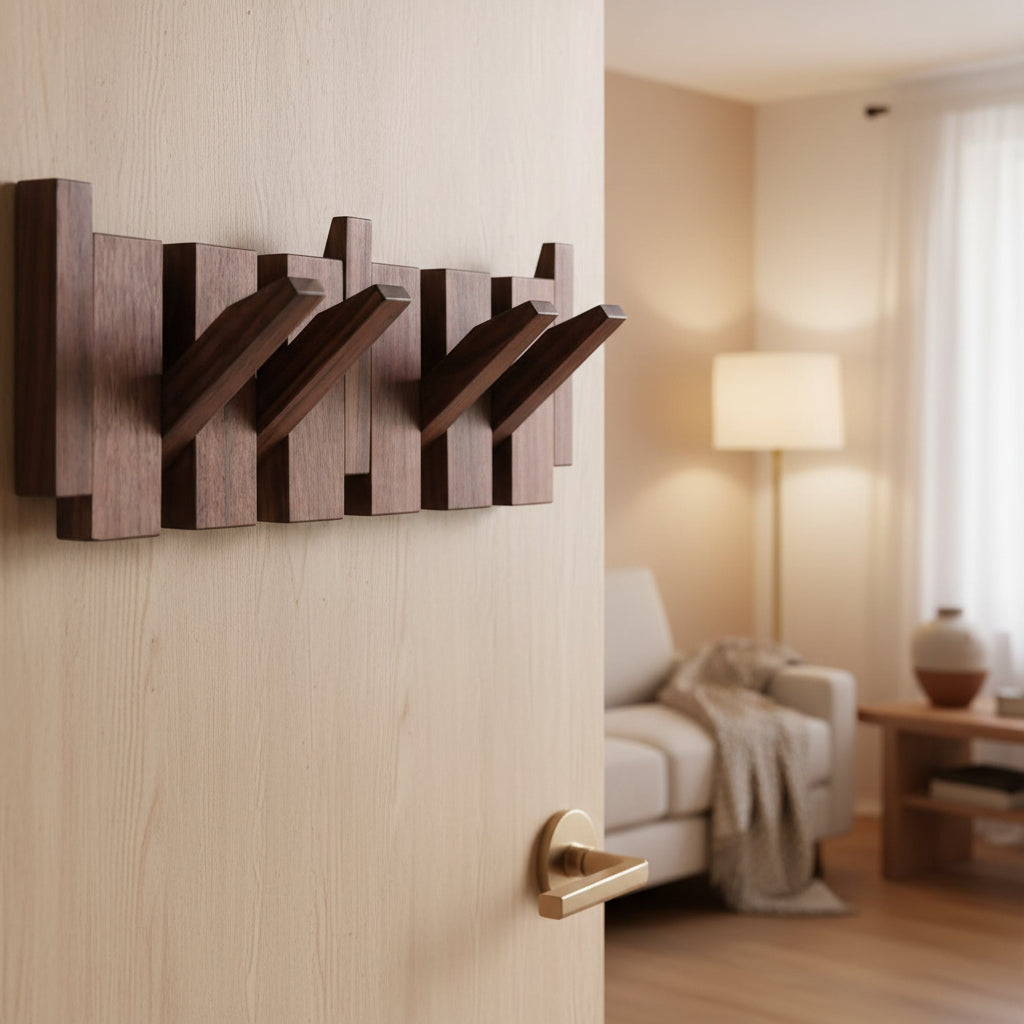Wood Wall Coat Rack with Foldable Hook Design