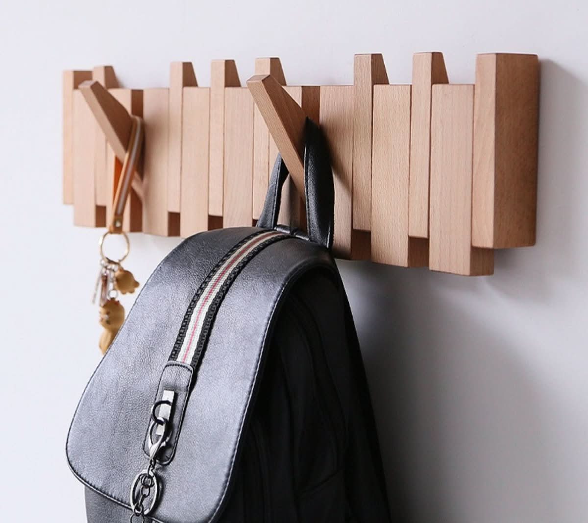 Wood Wall Coat Rack with Foldable Hook Design