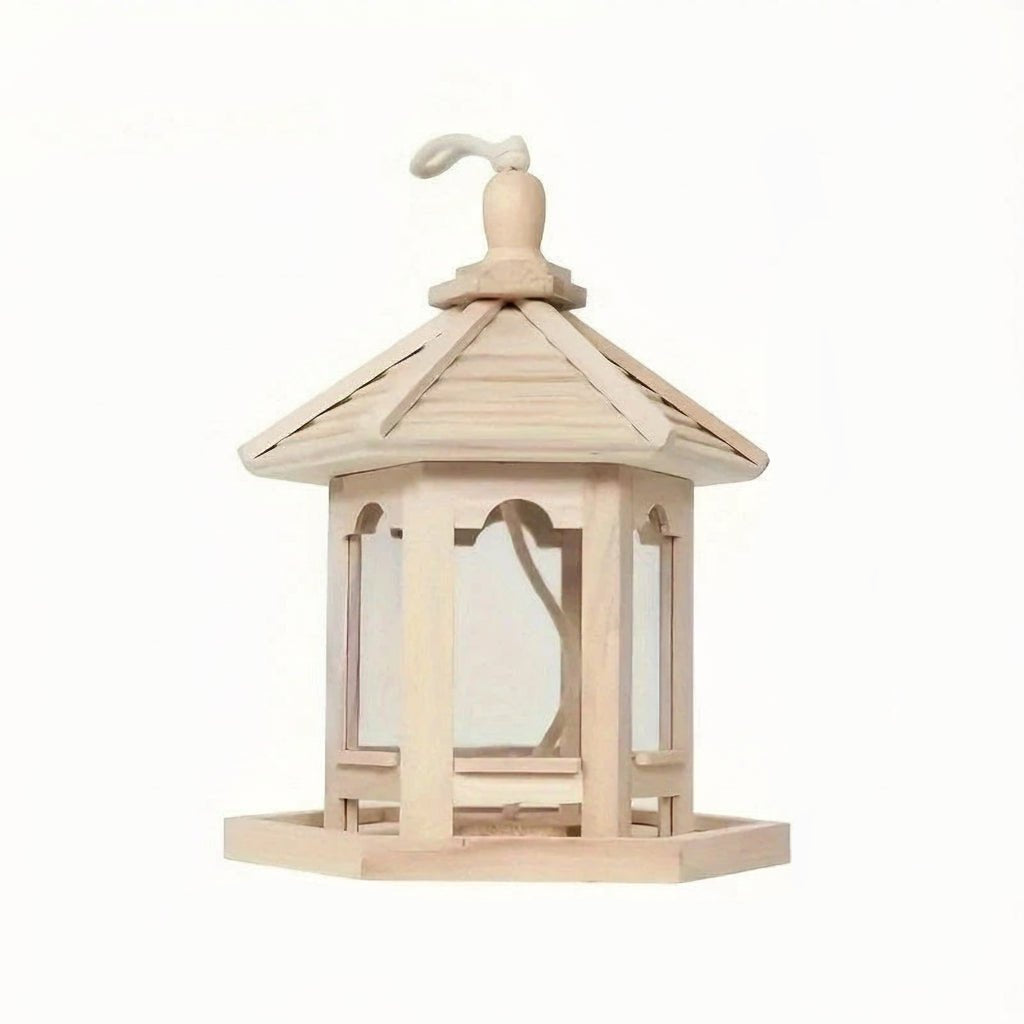 Wooden Hanging Bird Feeder House with Seed Tray