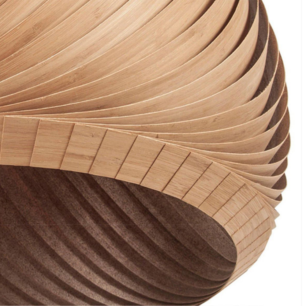 Wooden Spiral Pendant Light with Slatted Shade