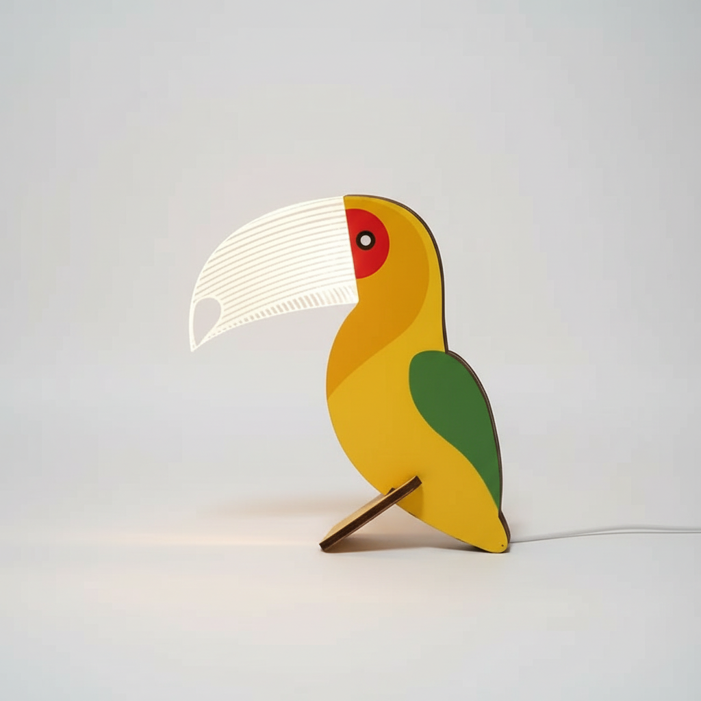 Wooden Toucan Animal Lamp with Warm LED Glow