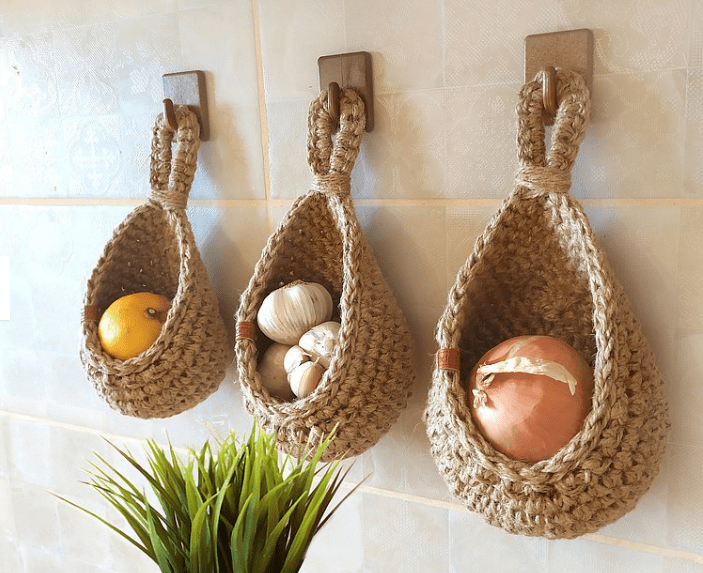 Woven Jute Hanging Basket Natural Wall Food Storage