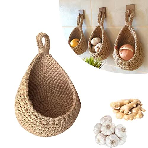 Woven Jute Hanging Basket Natural Wall Food Storage