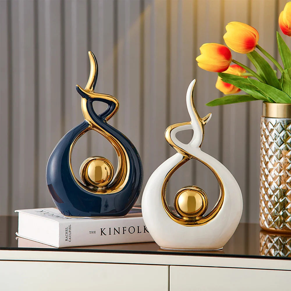 Abstract Ceramic Sculpture with Gold Accent Detail