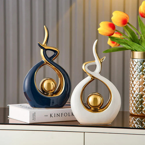 Abstract Ceramic Sculpture with Gold Accent Detail