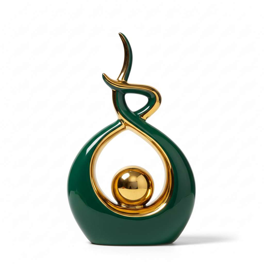 Abstract Ceramic Sculpture with Gold Accent Detail
