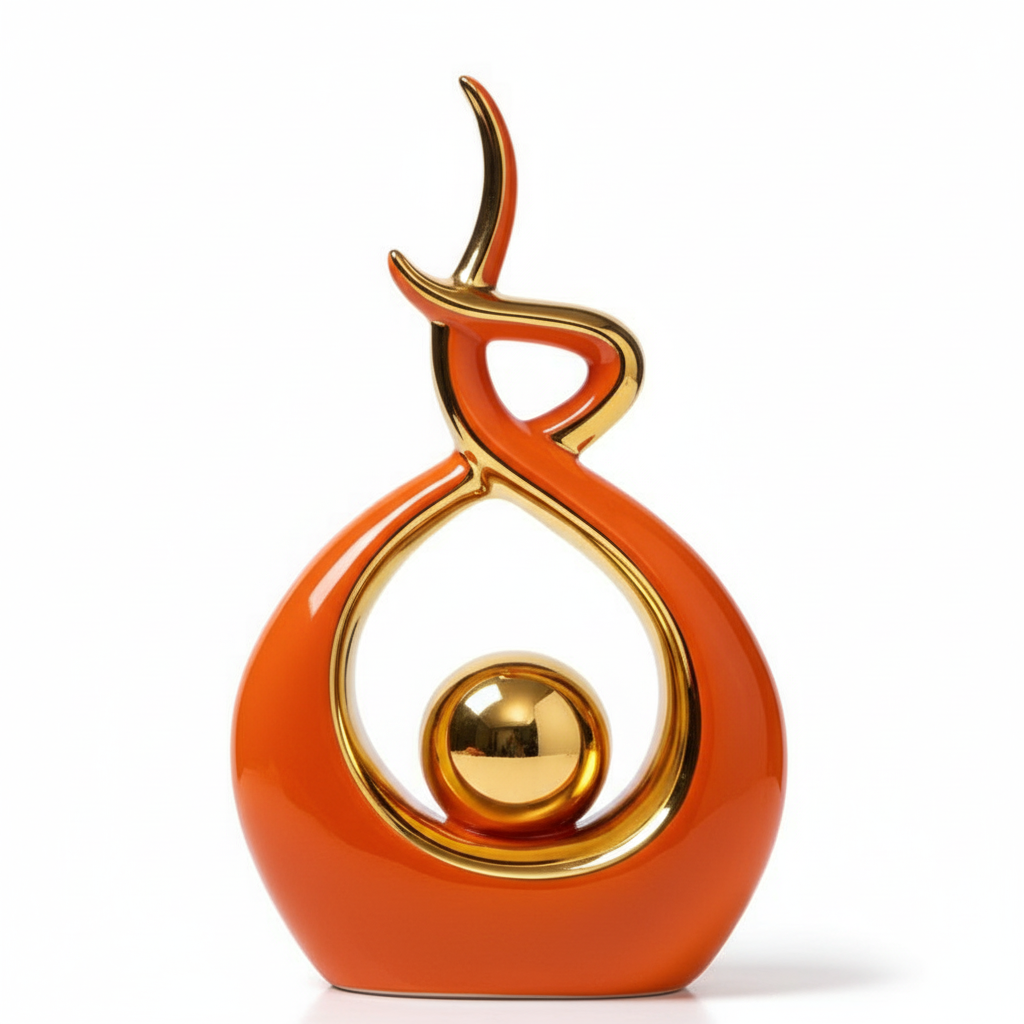 Abstract Ceramic Sculpture with Gold Accent Detail