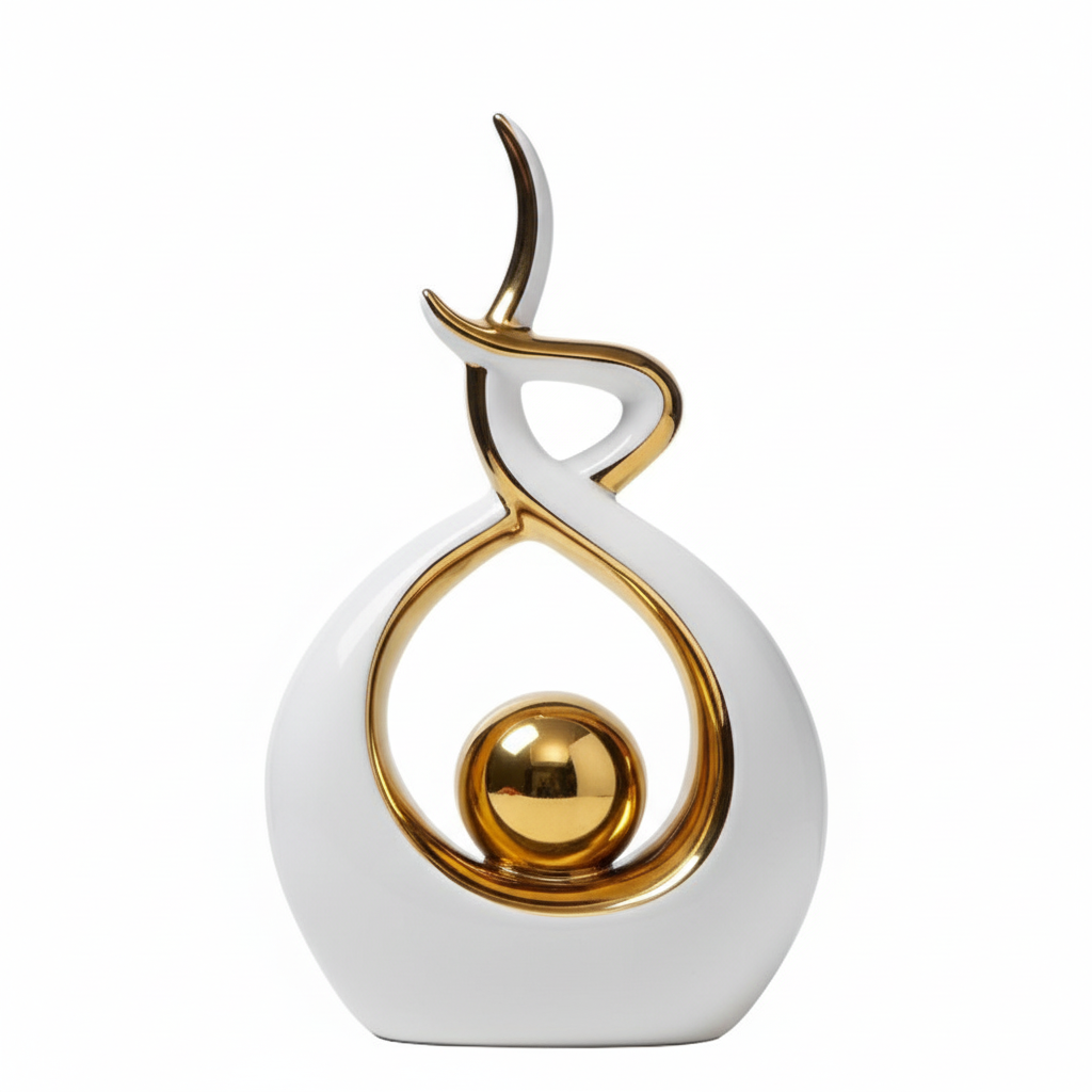 Abstract Ceramic Sculpture with Gold Accent Detail