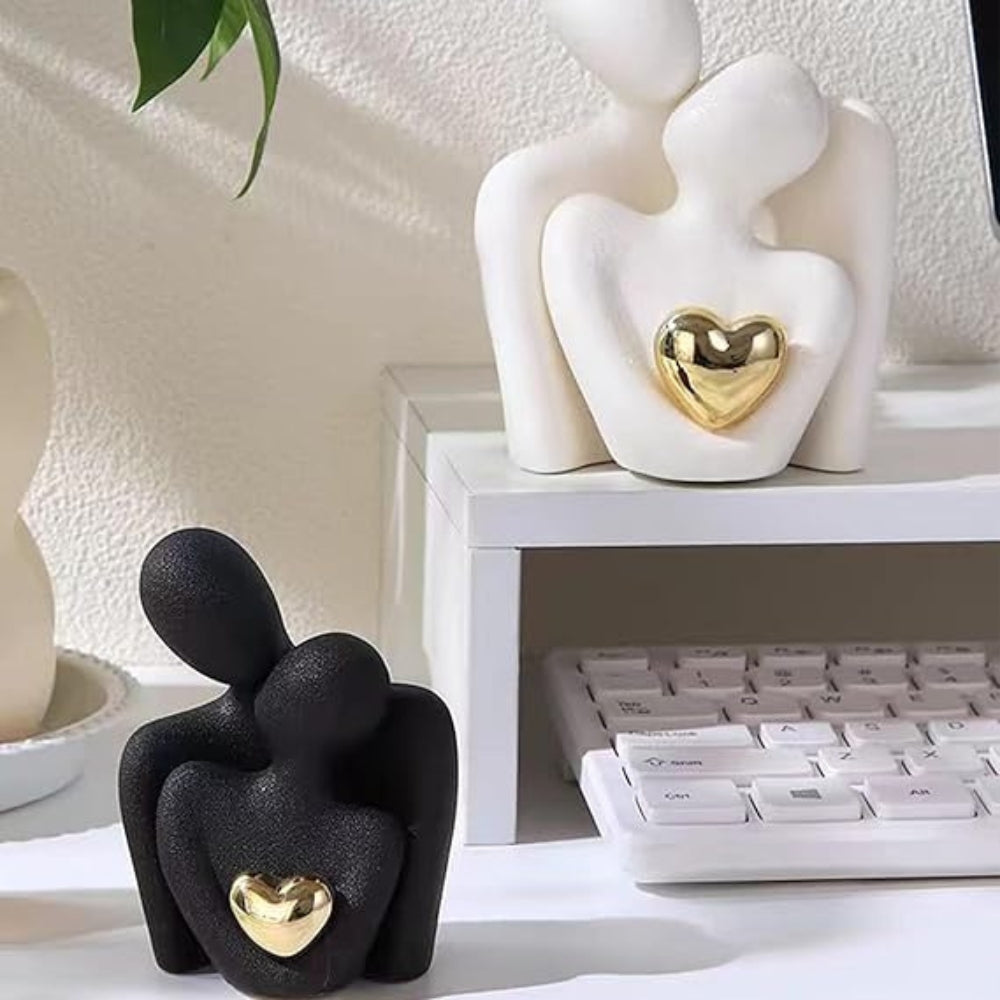 Abstract Couple Sculpture with Gold Heart Detail