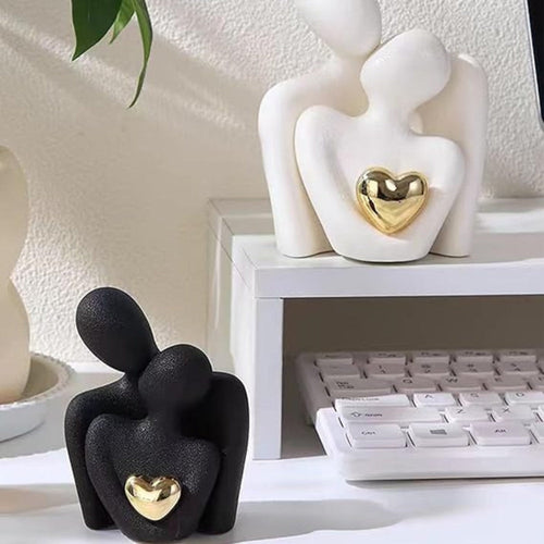 Abstract Couple Sculpture with Gold Heart Detail