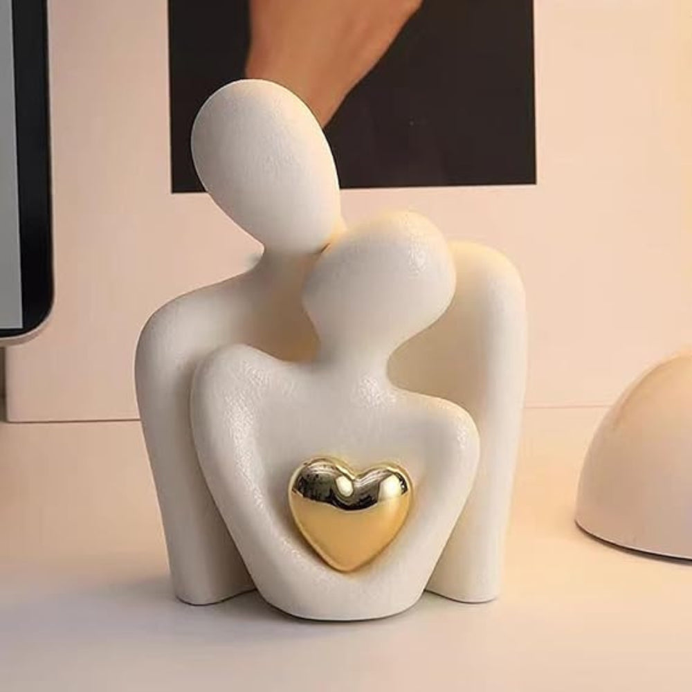 Abstract Couple Sculpture with Gold Heart Detail
