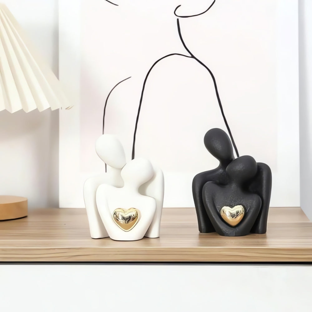 Abstract Couple Sculpture with Gold Heart Detail