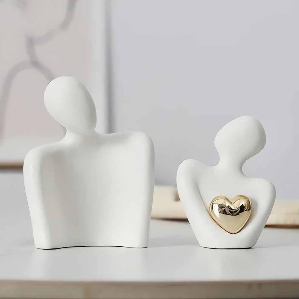 Abstract Couple Sculpture with Gold Heart Detail