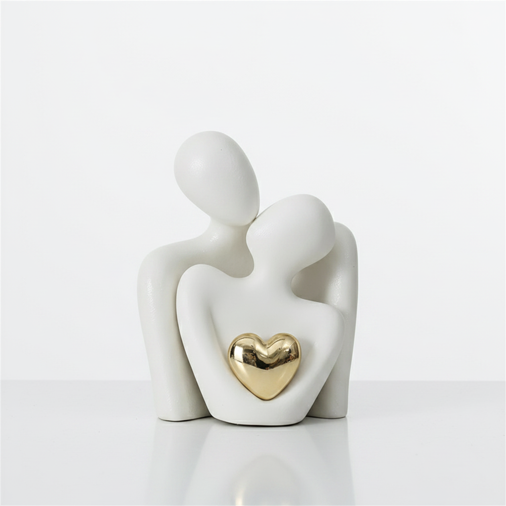 Abstract Couple Sculpture with Gold Heart Detail